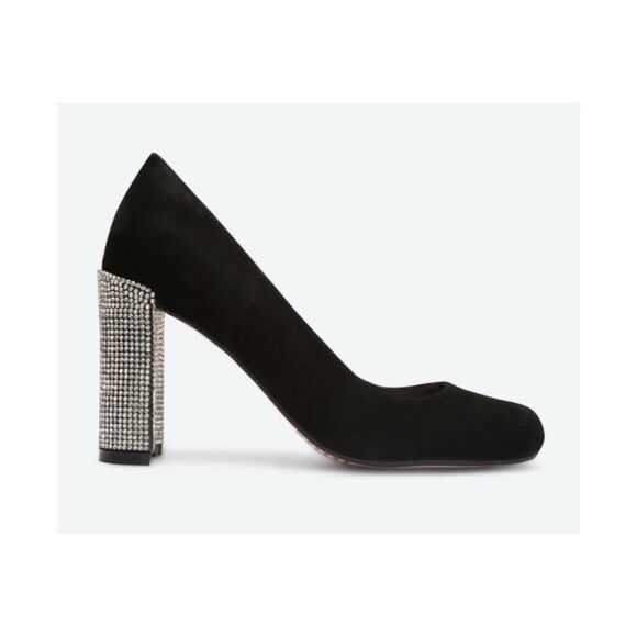 Dune London Women's Black Suede Rhinestone Bling Block Heel Pumps Size 8.5 - Picture 1 of 16